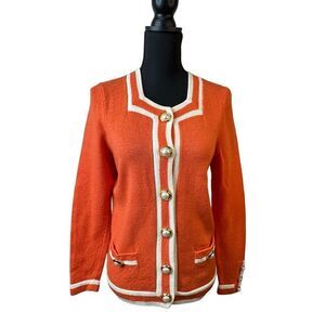 MIKE KORWIN Orange & White Button Front Cardigan Women’s Size 4